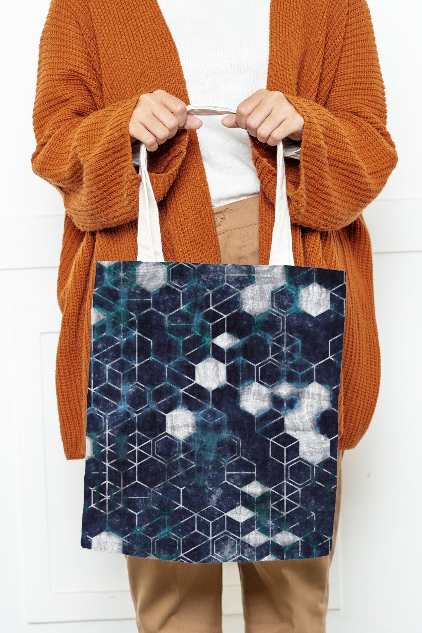 Recycled Panama Canvas: Grungy Hexagons