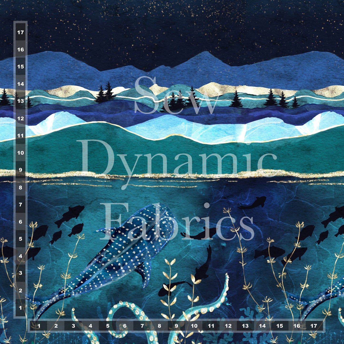 Swim Nylon: Ocean Border Panel (grainline)