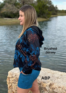 Brushed Jersey: Dark Cyan Printed Woven Texture