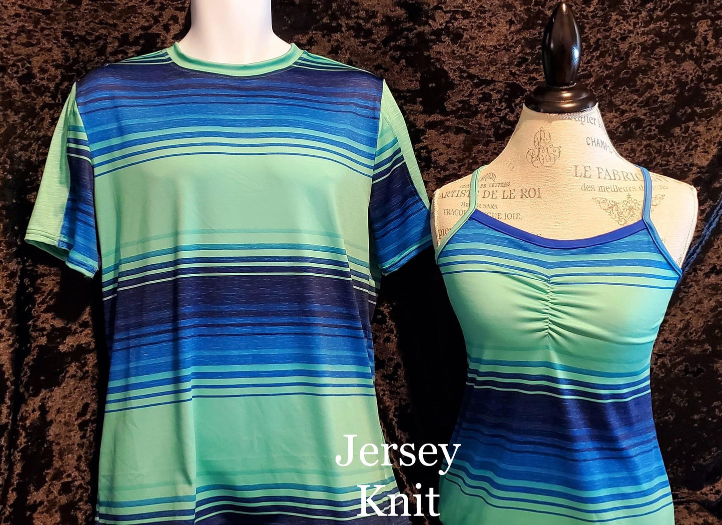 Jersey Knit: Green/Blue Stripes
